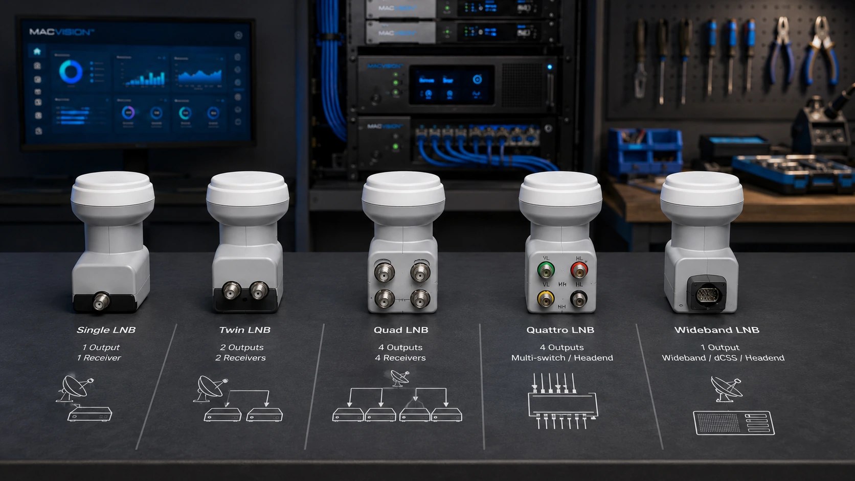Single, Twin, Quad, Quattro and Wideband LNB Differences for IPTV