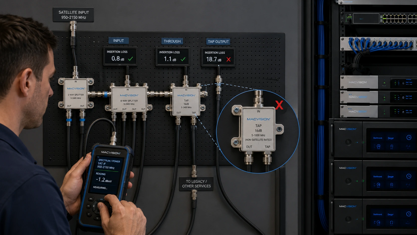 How Splitters and Taps Affect Satellite Signals Before the IPTV Headend
